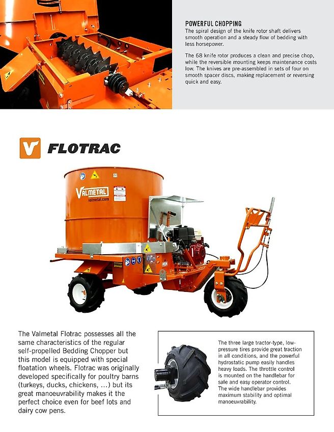 VALMETAL Canada NEW BEDDING CHOPPER 48’’ Ø 122 cm tub , Flotrac, self propeled, Honda 13 Hp motor , new model 2024